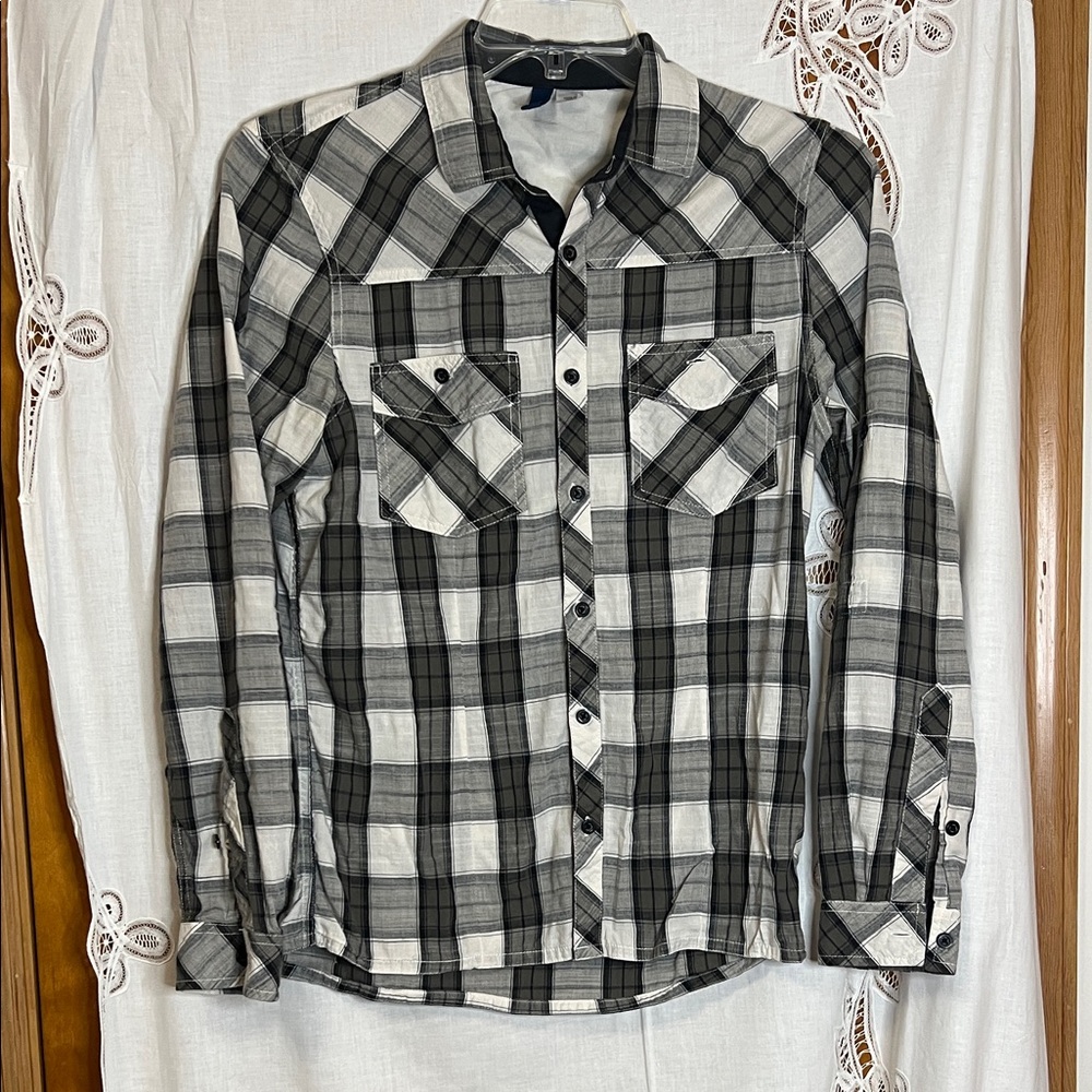 Divided H&M Black White Gray Plaid Shirt S
